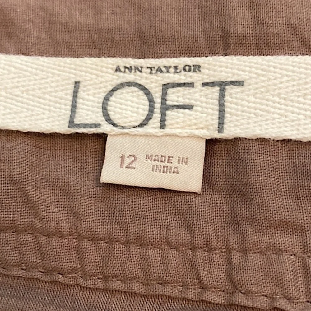 LOFT Brown Wide Waist Tiered Pleated 100% Cotton Lined Casual Skirt Size 12 - Picture 6 of 7